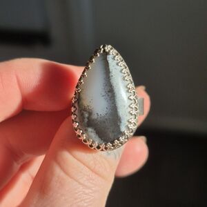 Handmade Dendritic Opal Sterling Silver Ring Size 8